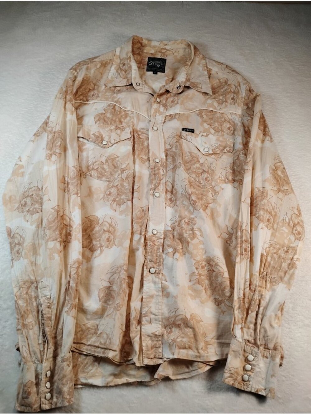 Vintage Southern Thread Womens Pearl Snap Shirt Western Floral Pockets Size L